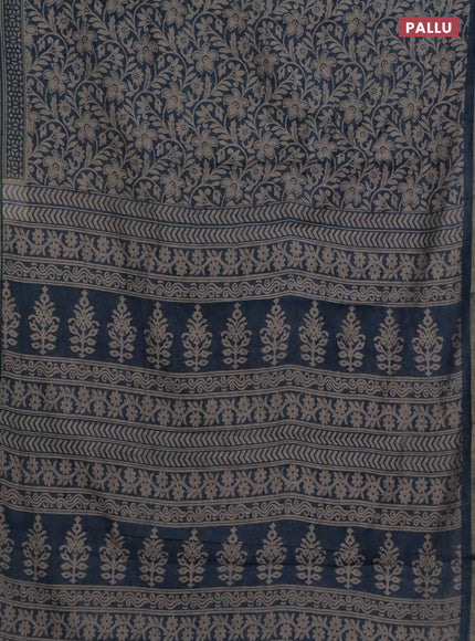 Muslin cotton saree peacock blue with allover kalamkari prints and zari woven border