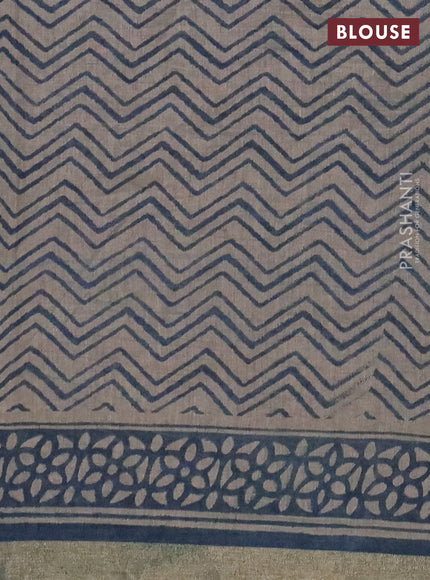 Muslin cotton saree peacock blue with allover kalamkari prints and zari woven border