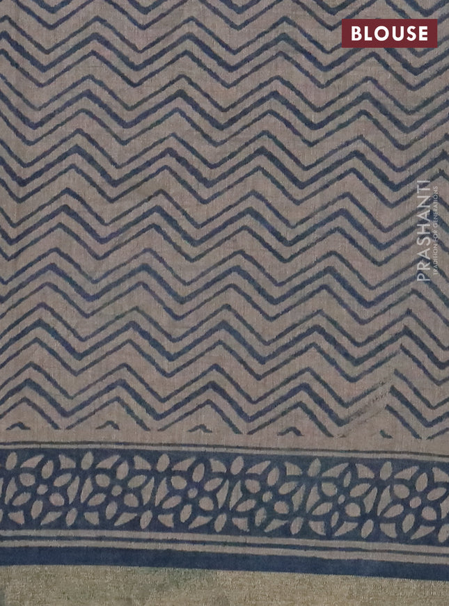 Muslin cotton saree peacock blue with allover kalamkari prints and zari woven border