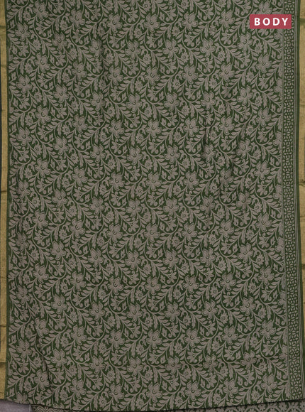 Muslin cotton saree sap green with allover kalamkari prints and zari woven border