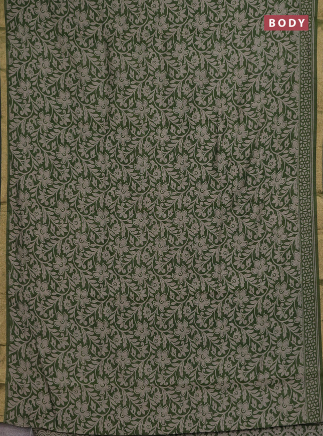 Muslin cotton saree sap green with allover kalamkari prints and zari woven border