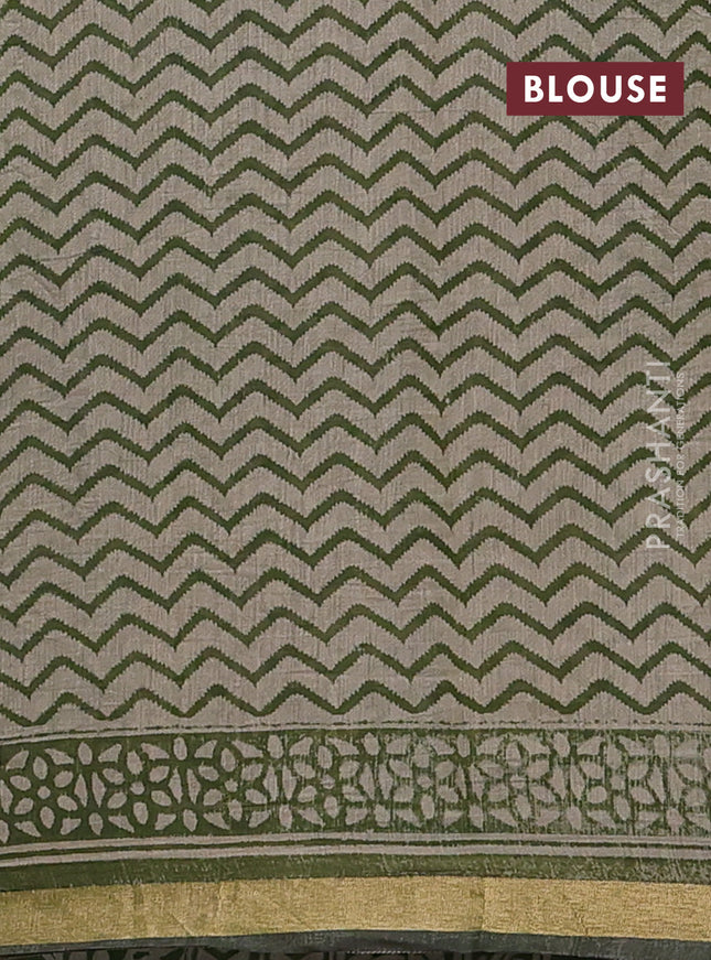 Muslin cotton saree sap green with allover kalamkari prints and zari woven border