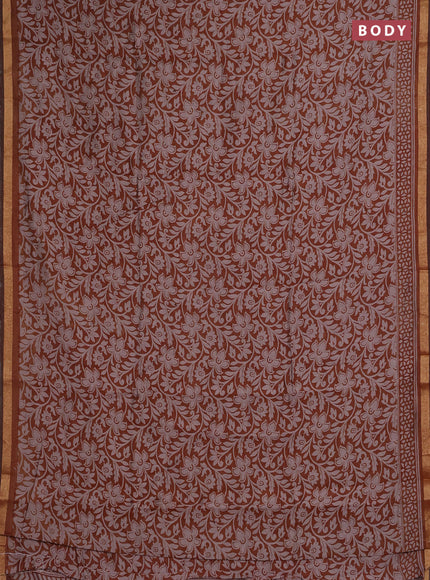 Muslin cotton saree dark mustard with allover kalamkari prints and zari woven border