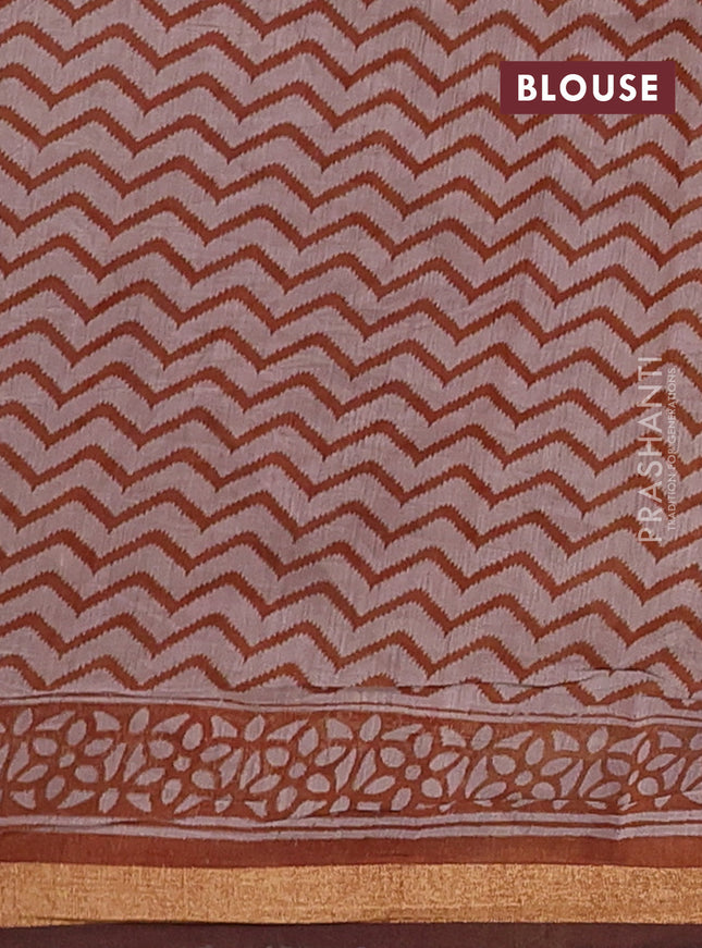 Muslin cotton saree dark mustard with allover kalamkari prints and zari woven border