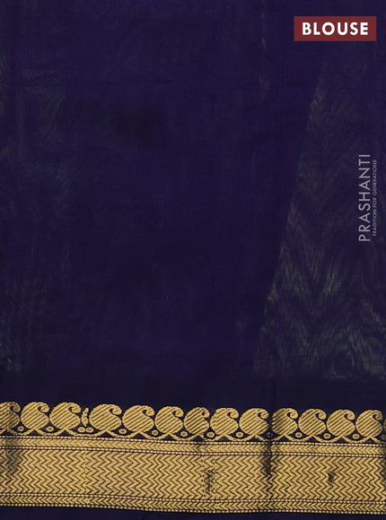 Silk cotton saree pista green and navy blue with allover kalamkari prints and zari woven korvai border