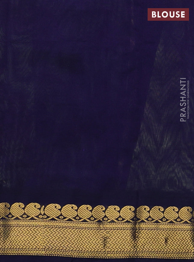Silk cotton saree pista green and navy blue with allover kalamkari prints and zari woven korvai border