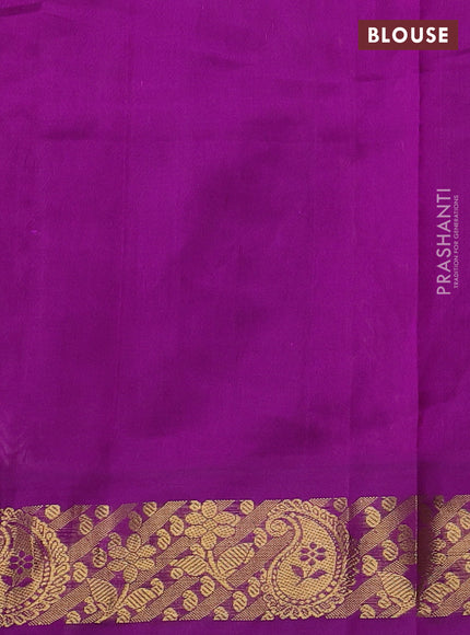 Silk cotton saree mild lavender and purple with allover kalamkari prints and zari woven korvai border
