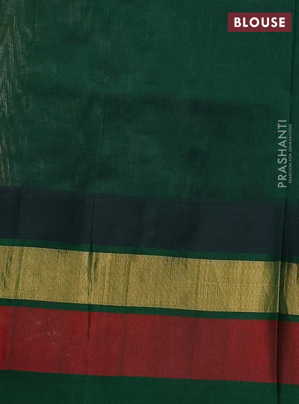 Silk cotton saree cream and green with allover kalamkari prints and temple design zari woven simple border