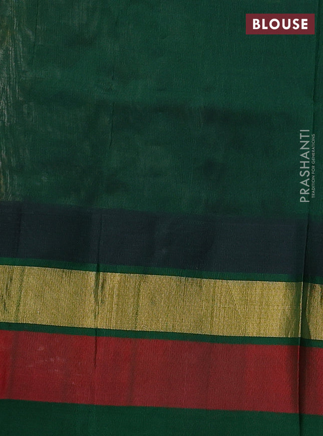 Silk cotton saree cream and green with allover kalamkari prints and temple design zari woven simple border