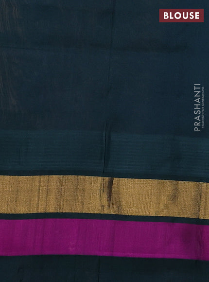 Silk cotton saree pale orange and peacock green with allover kalamkari prints and temple design zari woven simple border