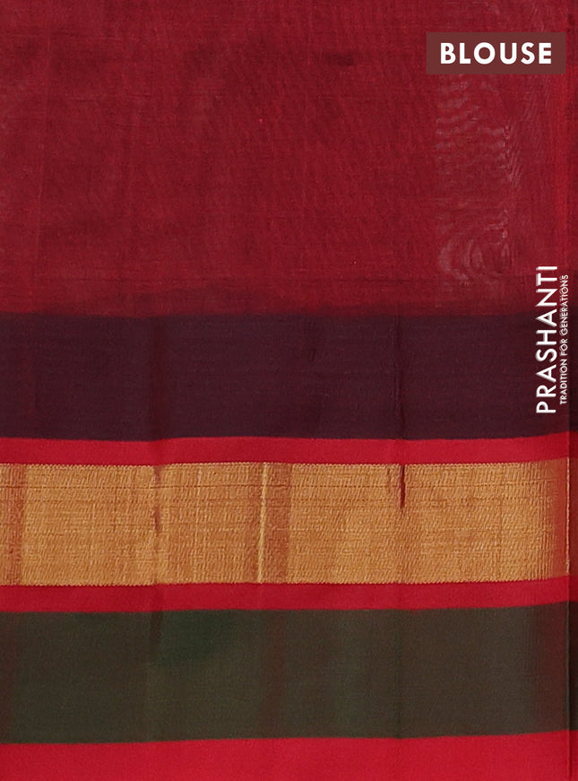 Silk cotton saree cream and red with allover kalamkari prints and temple design zari woven border