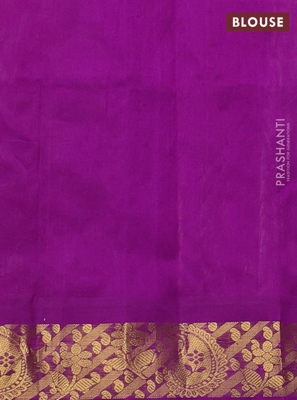 Silk cotton saree mild lavender and purple with allover kalamkari prints and zari woven korvai border
