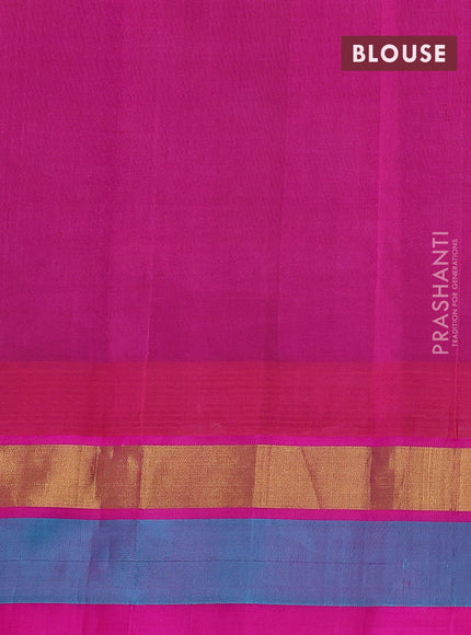 Silk cotton saree violet and pink with allover kalamkari prints and temple design zari woven border