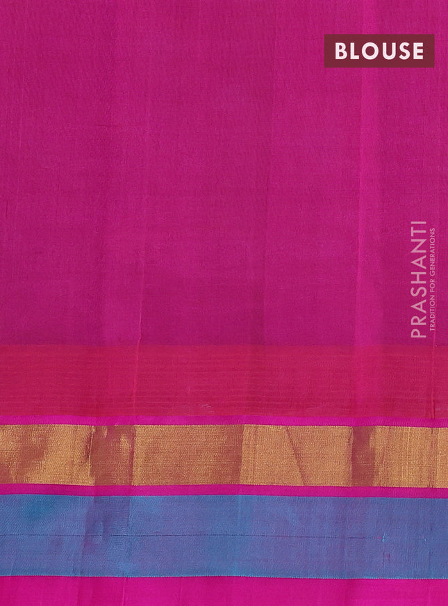 Silk cotton saree violet and pink with allover kalamkari prints and temple design zari woven border