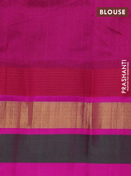 Silk cotton saree deep maroon and pink with allover kalamkari prints and temple design zari woven simple border