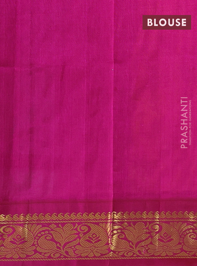 Silk cotton saree orange and magenta pink with allover madhubani prints and zari woven korvai border