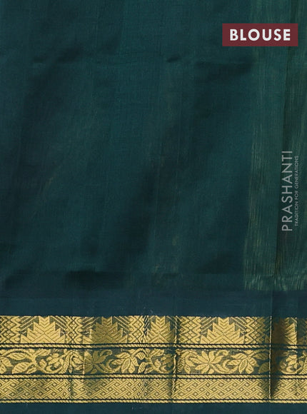 Silk cotton saree pastel green and dark green with allover madhubani prints and zari woven korvai border