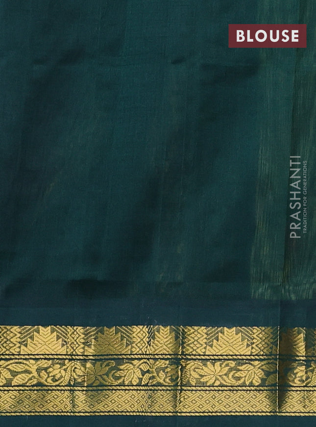 Silk cotton saree pastel green and dark green with allover madhubani prints and zari woven korvai border