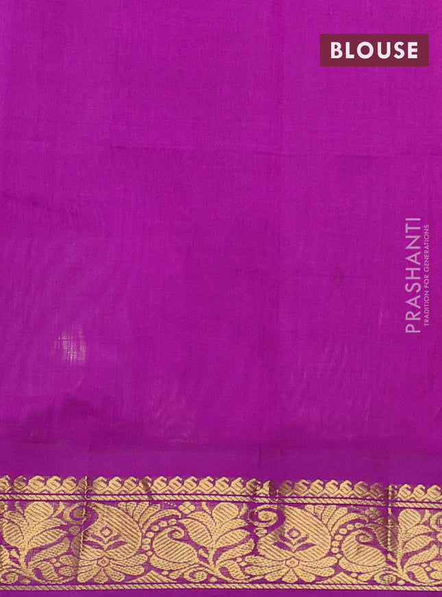 Silk cotton saree orange and purple with allover madhubani prints and zari woven korvai border