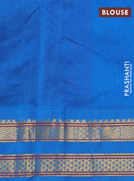 Silk cotton saree purple and cs blue with allover kalamkari prints and rettapet zari woven korvai border
