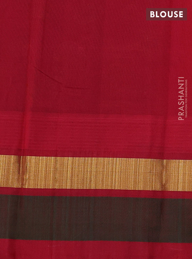 Silk cotton saree purple and red with allover kalamkari prints and temple design zari woven simple border