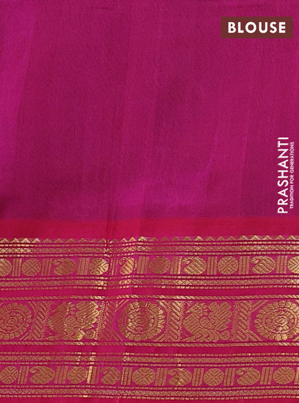 Silk cotton saree green and pink with allover pichwai prints and zari woven korvai border