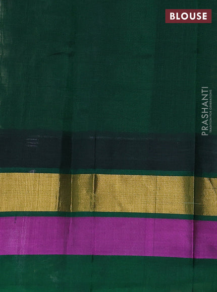 Silk cotton saree cream and green with allover kalamkari prints and temple design zari woven simple border