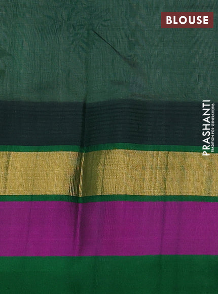 Silk cotton saree cream and green with allover kalamkari prints and temple design zari woven simple border