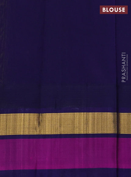 Silk cotton saree sap green and navy blue with allover kalamkari prints and temple design zari woven simple border