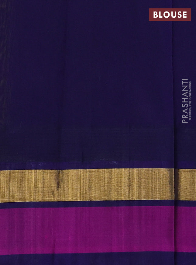 Silk cotton saree sap green and navy blue with allover kalamkari prints and temple design zari woven simple border