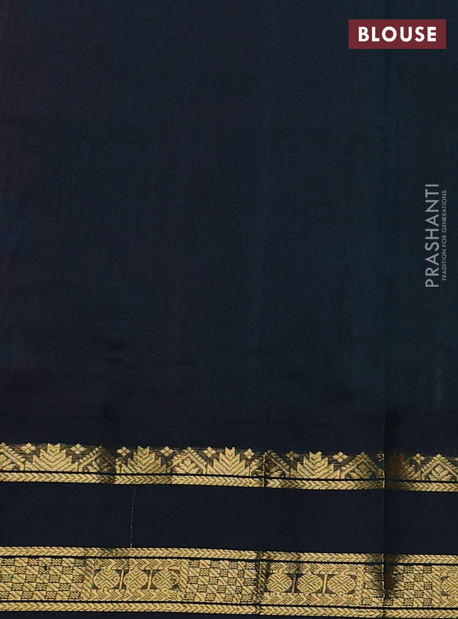 Silk cotton saree magenta pink and bottle green with allover kalamkari prints and rettapet zari woven korvai border