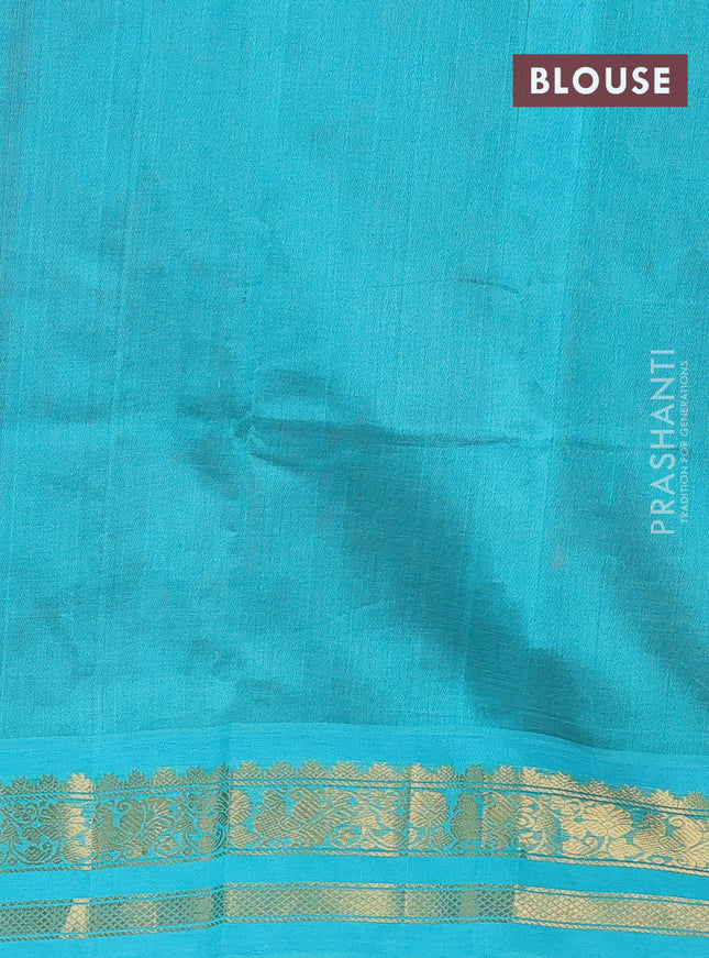 Silk cotton saree maroon and teal blue with allover kalamkari prints and rettapet zari woven korvai border
