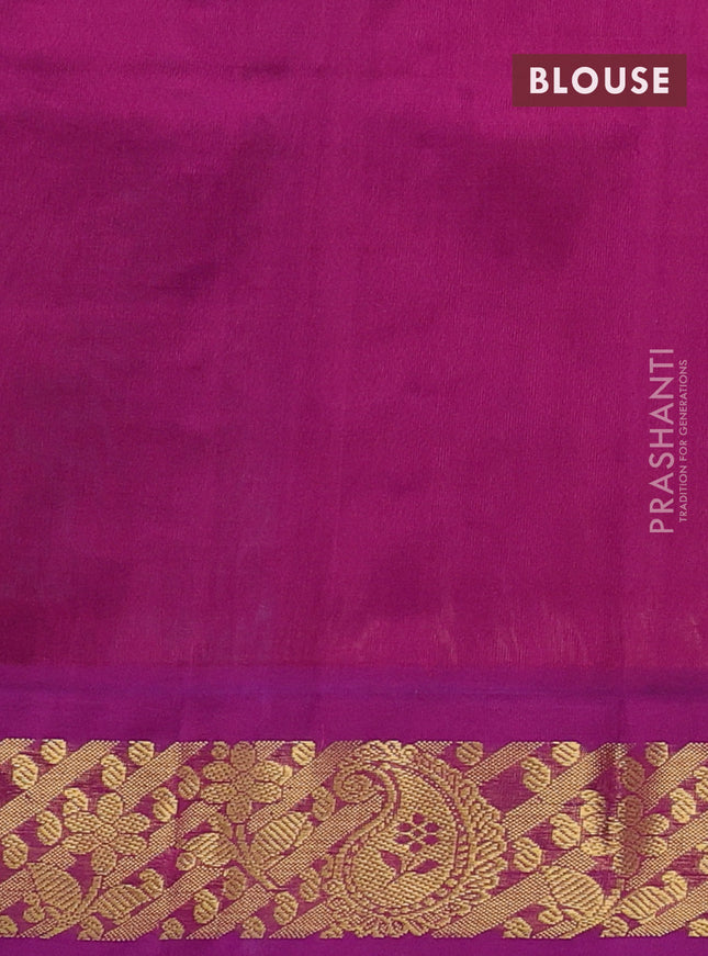Silk cotton saree mild lavender and purple with allover kalamkari prints and zari woven korvai border
