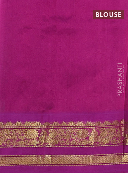 Silk cotton saree mild lavender and purple with allover kalamkari prints and zari woven korvai border