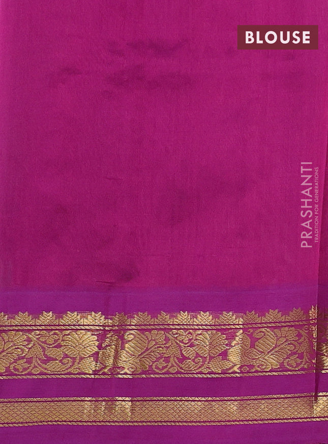 Silk cotton saree mild lavender and purple with allover kalamkari prints and zari woven korvai border