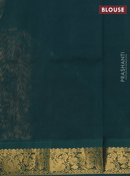 Silk cotton saree pale orange and green with allover kalamkari prints and zari woven korvai border