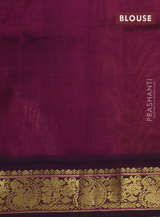 Silk cotton saree mustard yellow and dark magenta pink with allover kalamkari prints and zari woven korvai border