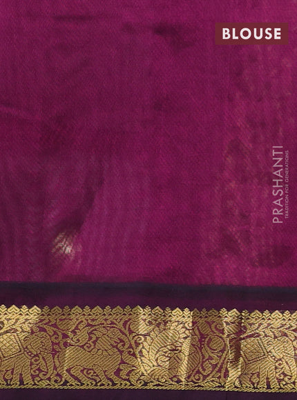 Silk cotton saree orange and purple with allover kalamkari prints and zari woven korvai border