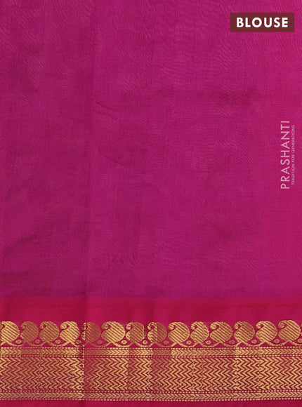 Silk cotton saree grey and pink with allover kalamkari prints and zari woven korvai border