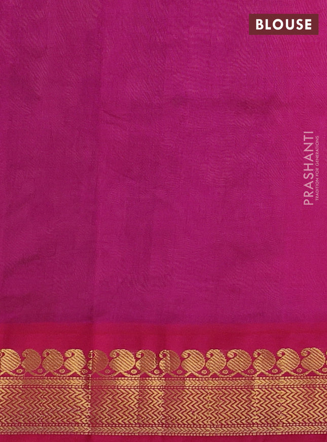 Silk cotton saree grey and pink with allover kalamkari prints and zari woven korvai border