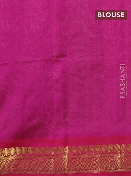 Silk cotton saree grey and pink with allover kalamkari prints and zari woven korvai border