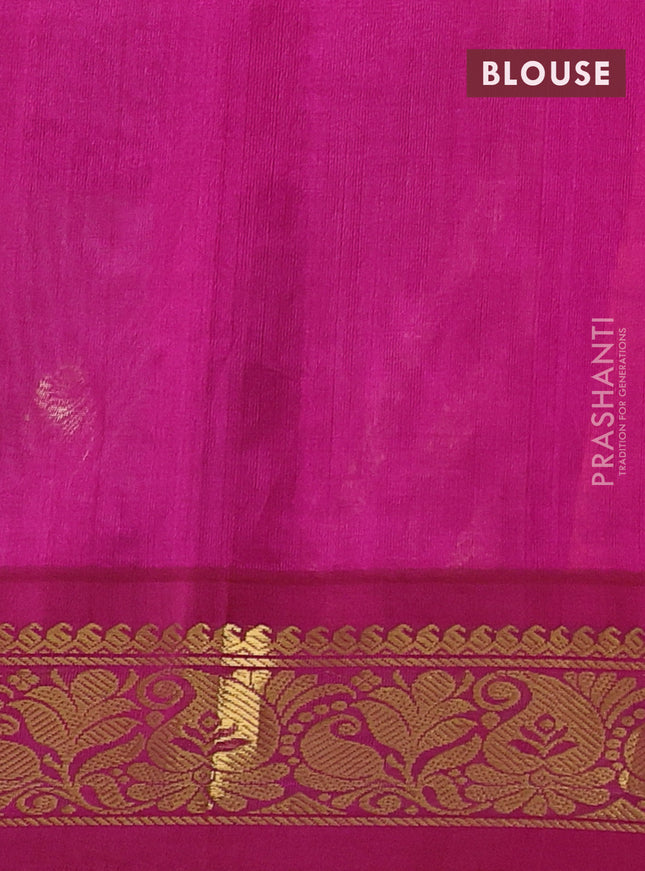 Silk cotton saree orange and magenta pink with allover kalamkari prints and zari woven korvai border
