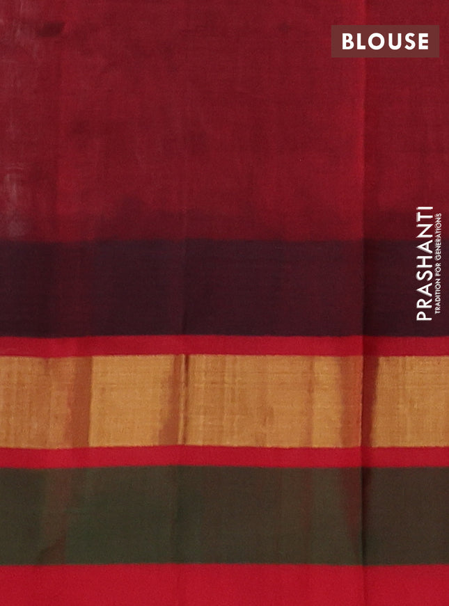 Silk cotton saree cream and maroon with allover kalamkari prints and temple design zari woven simple border