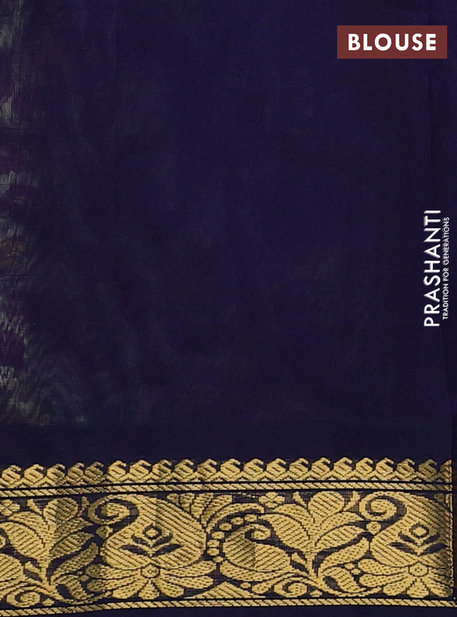 Silk cotton saree pista green and navy blue with allover kalamkari prints and zari woven korvai border