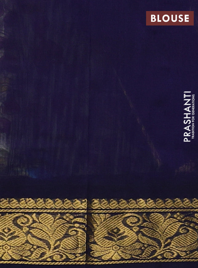 Silk cotton saree pista green and navy blue with allover kalamkari prints and zari woven korvai border