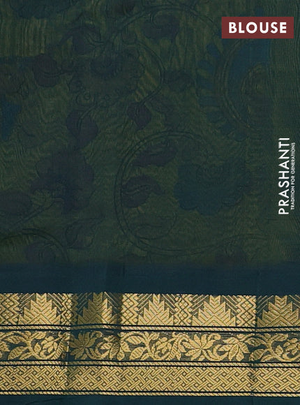 Silk cotton saree lime yellow and green with allover kalamkari prints and zari woven korvai border