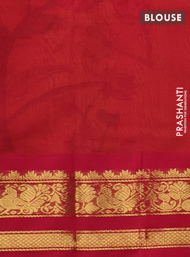Silk cotton saree mango yelllow and red with allover kalamkari prints and zari woven korvai border