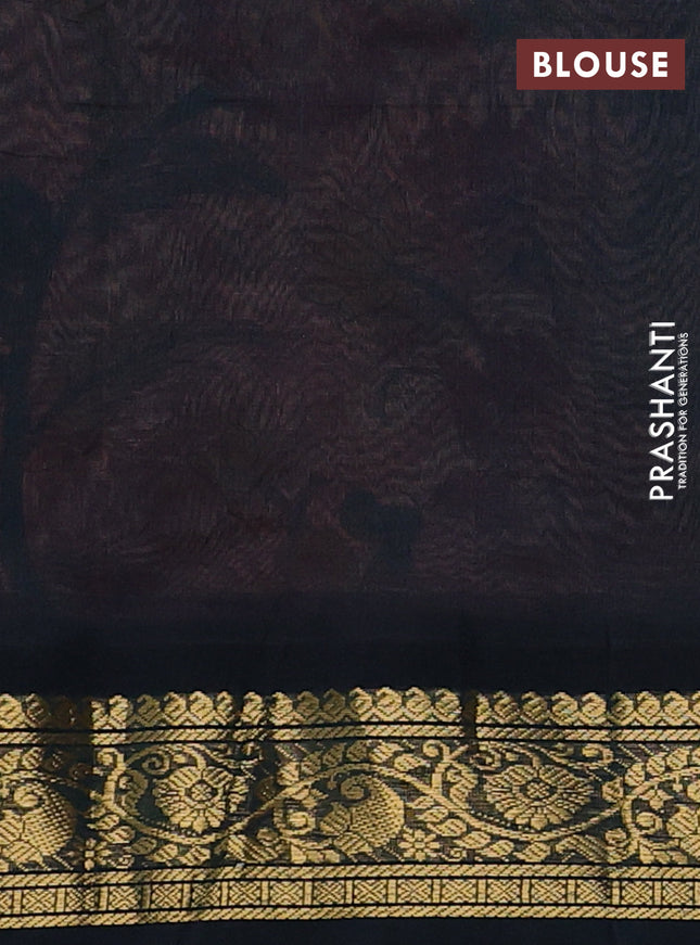 Silk cotton saree red shade and bottle green with allover kalamkari prints and zari woven korvai border