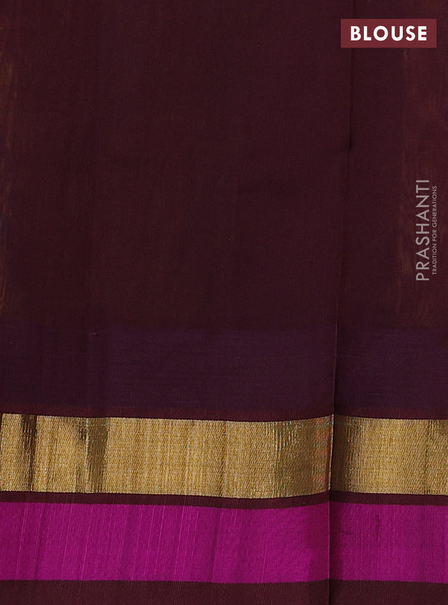 Silk cotton saree yellow and deep maroon with allover kalamkari prints and temple design zari woven simple border