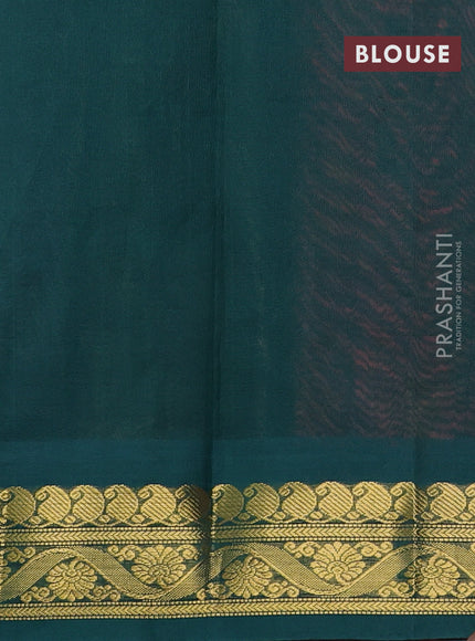 Silk cotton saree peach pink and green with allover kalamkari prints and zari woven korvai border